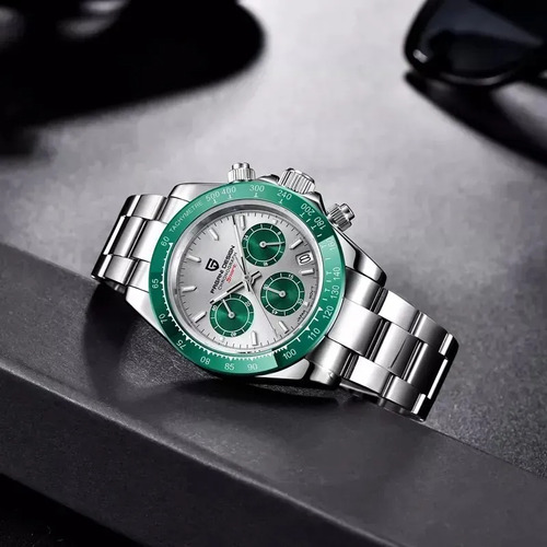 Reloj Pulsera De Hombre Pagani Pd-1644 Analógico Hombre Caja Plateado Verde Musgo Plateado Con Circulos Verdes