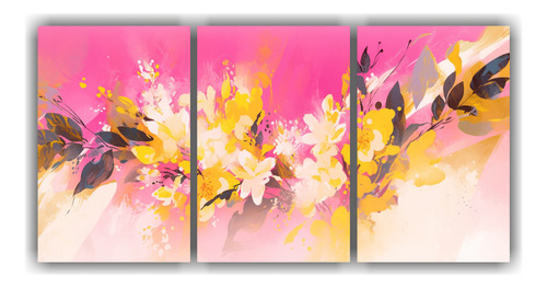 120x60cm Set 3 Canvas Abstracción Alegría Yellow And Pink 