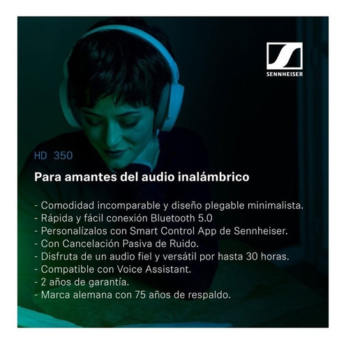 Imagen 2 de 8 de Audifonos Sennheiser Hd 350 Over Ear Bluetooth