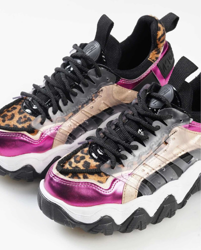 Zapatillas Enjoy Fucsia Negro Y Animal Print Plataforma Ugly