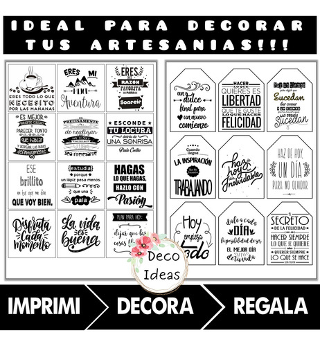 Imagen 5 de 5 de Kit Imprimible 06 Frases Motivadoras Stikers Tag Topper