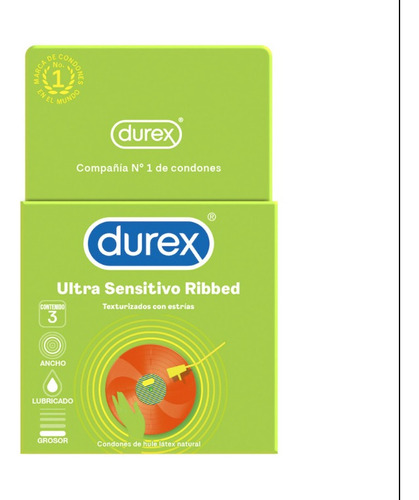 Preservativo Ultra Sensitivo Ribbed Durex  Incluye 3 Condone
