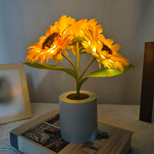 Luz De Noche De Girasol En Maceta Lámpara De Noche De Flor