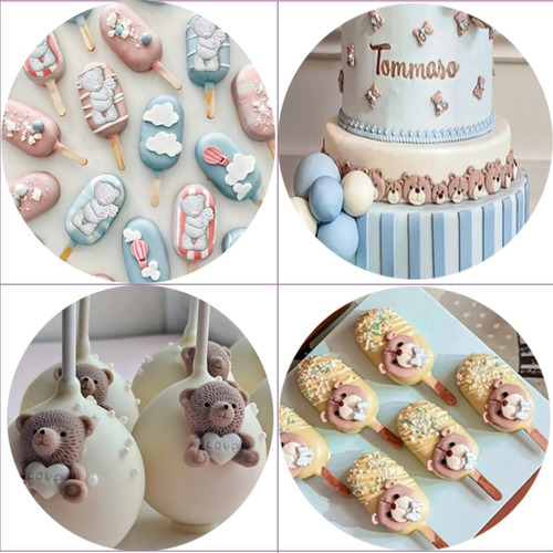 4pcs Molde De Silicona Oso Fondant Chocolate Pasta Resina Color Gris
