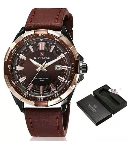 Reloj Naviforce 9056 Cafe Original En Estuche 