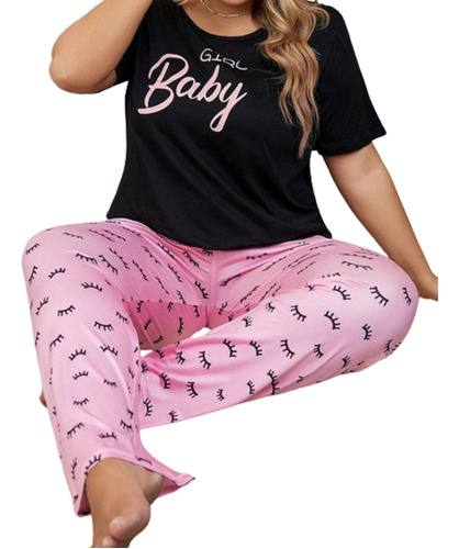 Conjunto Pijama Pantalón Negro Y Rosa Baby, Talla Extra 5xl