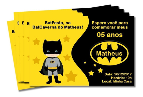 Imagem 1 de 2 de 30 Convite De Aniversário Batman 7x10 Cm