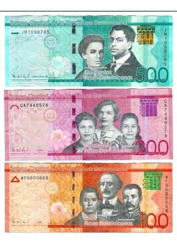 República Dominicana - Serie 3 Billetes 100 200 500 Pesos L1