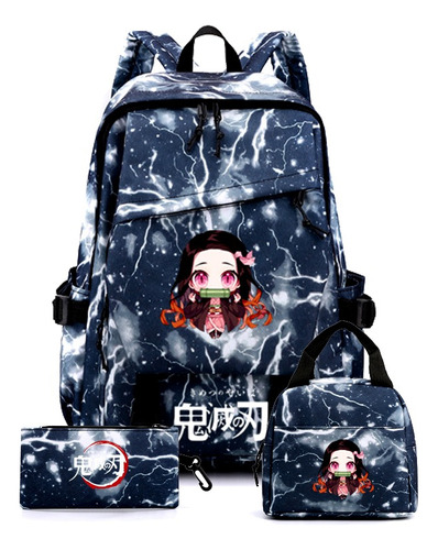 Mochila Escolar De Kimetsu No Yaiba,zmshop Bolsas Escolares Impermeables Demon Slayer,con Portabolígrafos + Bolsa De Almuerzo