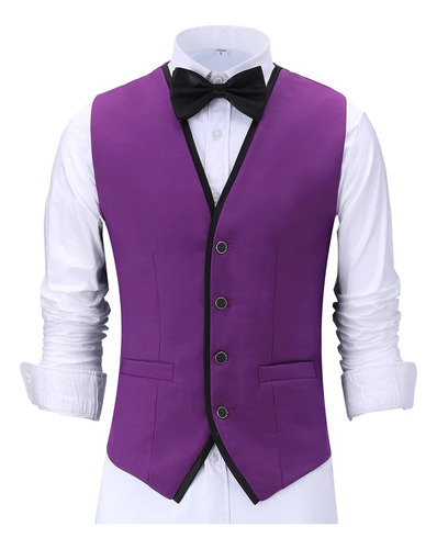 Chaleco De Traje Morado Con Cuello En V Para Hombre, Caballe