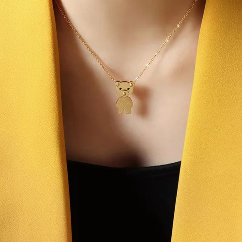Imagen 6 de 10 de Collar Dije Oso Movible Acero Dorado Mujer Regalo Amor Novia