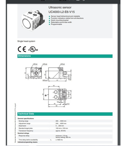 Sensor Ultrasonico 24v Pepperl Fuchs Original Novo Caixa