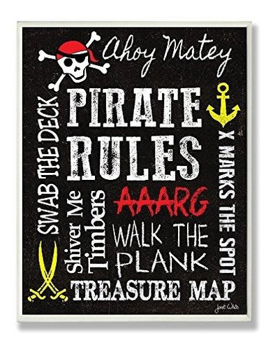 Stupell Home Decor Pirate Rules Rectangle Wall Plaque, 11 X