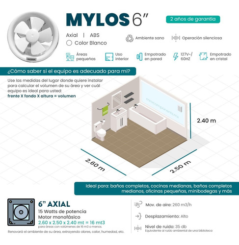 Imagen 3 de 10 de Extractor De Aire Mylos 6 Pulgadas Blanco Masterfan Cristal