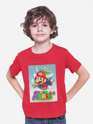 Polera Infantil Unisex Mario Bros Super 64 Game Estampado