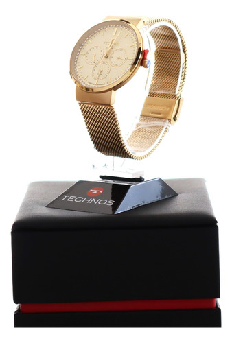 Technos Mães 2025 Slim 39mm Multif. Safira, Cristais, Mesh Dourado Dourado Dourado