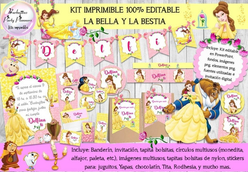 Kit Imprimible Candy Bar La Bella Y La Bestia 100% Editable