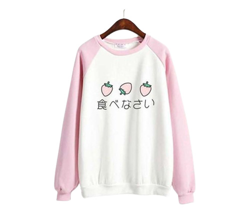 Suéter Ranglan Fresas Kawaii Por Encargo Unisex 