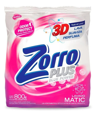 Jabon En Polvo Lavado Matic Zorro Plus Blue Power 800g