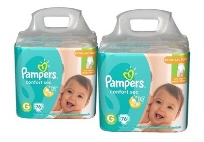 Kit  Fralda Pampers Confort Sec Jumbo Tam G C/ 152 Unidades