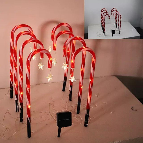 Lámpara Solar Para Bastones De Caramelo Navideños, 1 Para 8