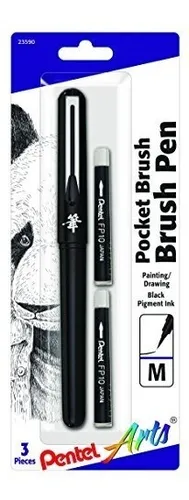 Pentel Arts Pocket Brush Pen Incluye 2 Recargas De Tinta Neg