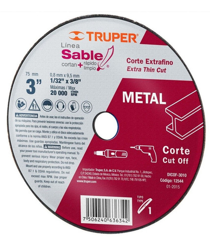 Disco Corte 3pulgadas Truper Amoladora Neumática -ynter Ind.