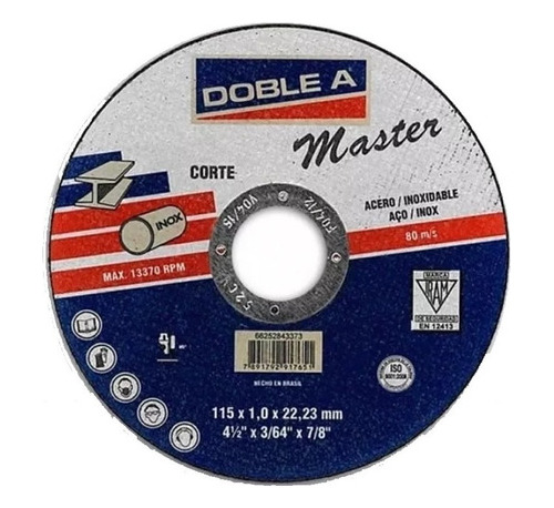 Disco De Corte Recto Master Acero 115 X 1,0 Doble A Mm