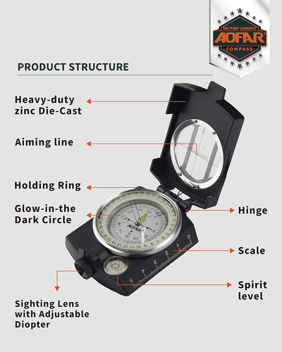 Military Compass, Af4580 Lensatic Sighting, Waterproof ...
