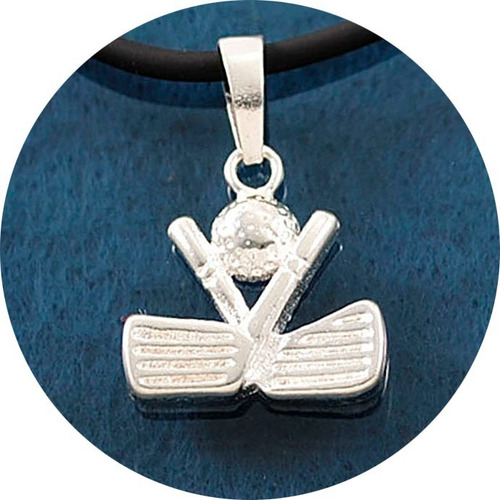 Imagen 2 de 5 de Dije Torneo Golf Logo Plata Ley .925 Incluye Collar Caucho