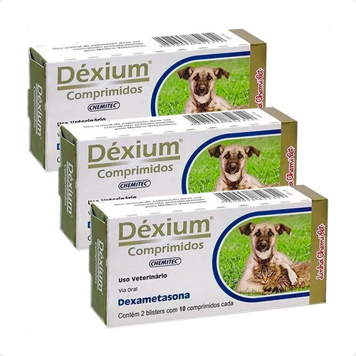 3 Déxium Dexametason Para Cães E Gatos - 20 Comprimidos