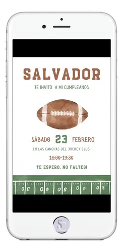 Invitación Cumpleaños Tarjeta Digital Rugby Deporte Pelota 