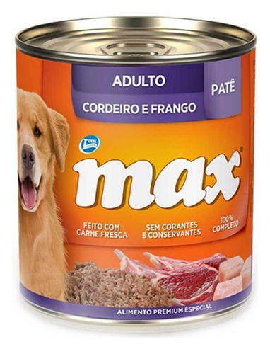 Alimento Úmido Max Cães Adultos Patê Cordeiro E Frango 280g