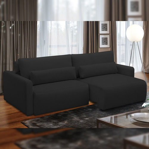 Sofá Retrátil Reclinável Living 240cm Sevilha Veludo Preto