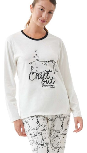 Pijama Invierno Jersey Mariene Gatito Chill Out Art 2210