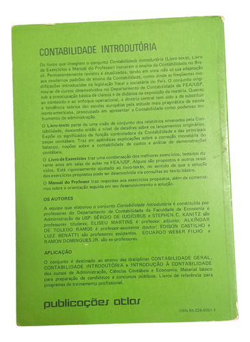 Livro De Contabilidade Introdutória, Vários Autores, Ed.: 7a Ano 1986 (Usado)