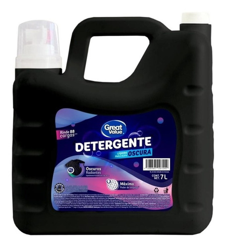 Detergente Líquido Great Value Oscuros 7l Rinde 88 Cargas