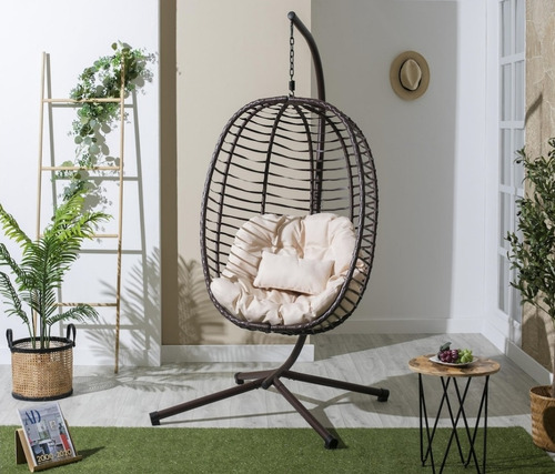 Silla Colgante Cozumel Forma Huevo Jardin Hogar Interiores Color Chocolate Liso