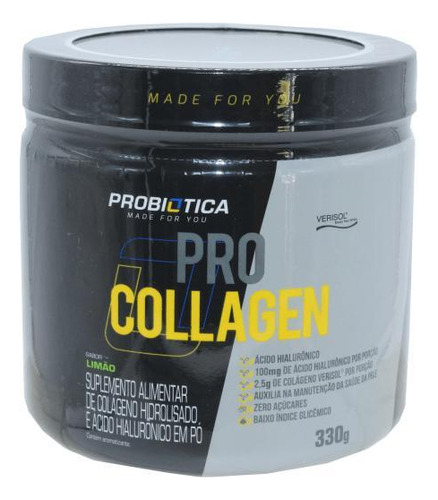 Pro Colageno Elasticidade Pele Sabor Limao Probiotica 330gr