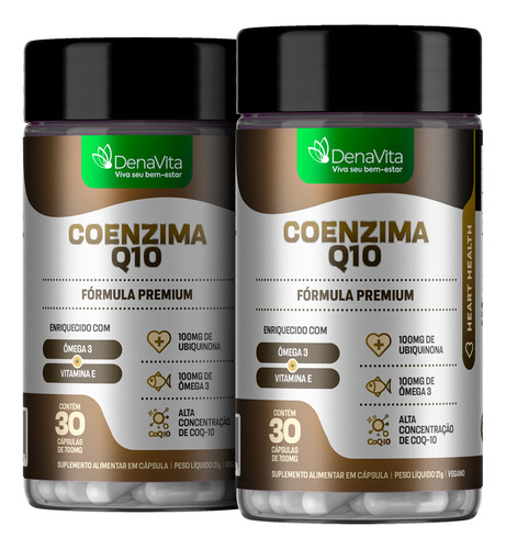 Kit 2x Coenzima Q10 + Ômega 3+ Vitamina E Coq10 Tcm Denavita