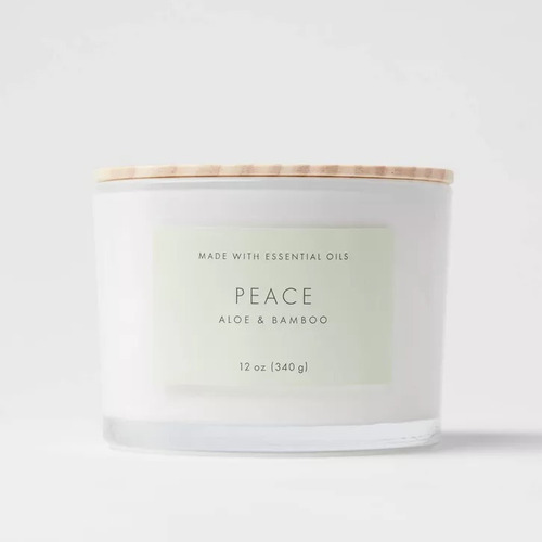 Velas Aromaticas Decorativas Aromaterapia Con Tapa Threshold Blanco 9cm 340g Aloe - Bamboo