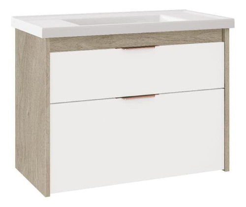 Gabinete Banheiro Cuba Resina 51cm Vêneto Branco Madeirado