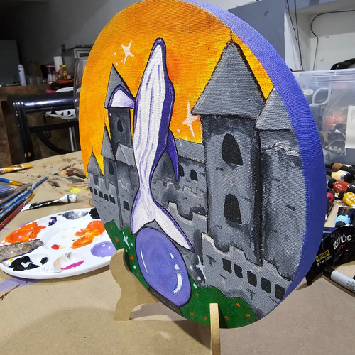 Lienzo Circular Con Pintura Hecha A Mano Con Acrílico