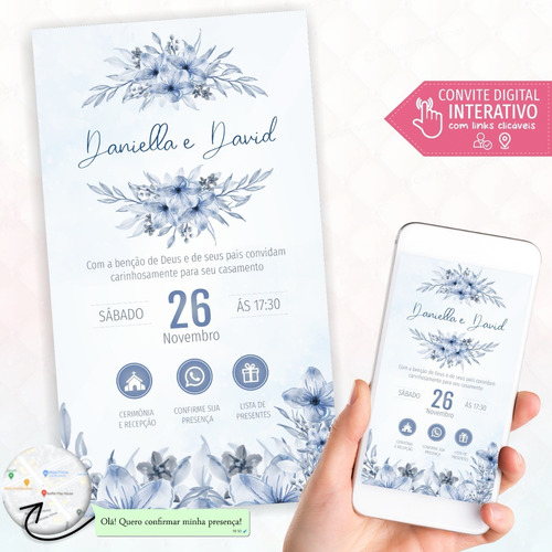 Convite Casamento Azul Serenity Digita Interativo Whats 3