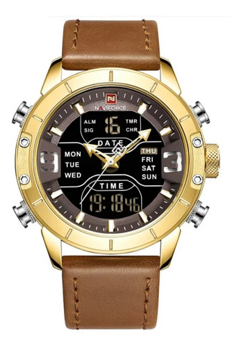 Relógio Masculino Naviforce 9153l Pulseira Couro Digital