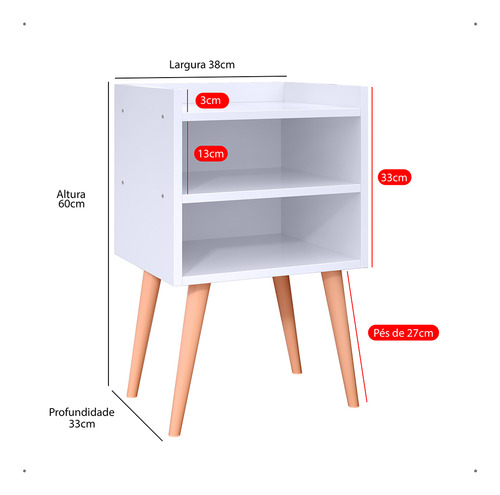 Mesa De Cabeceira Criado Quarto Bide Cama Com Pés Retrô Nova Decor Premium Brilhante Branco
