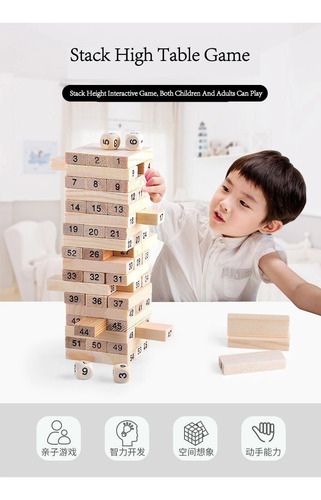 Jenga De Madera Con 4 Dados , 54 Números