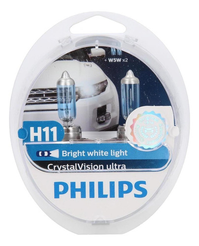 Lampara Phlips H11 Cristal Vision Ultra Pgj19-2 Kit X2 +2w5w