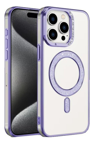 Funda Case Para Iphone Magnética Trasparente Con Brillos Lila Iphone 13 Pro Max