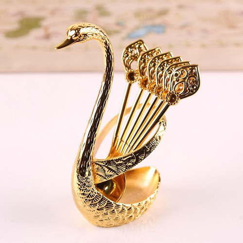 Juego Cucharas De Postre De Café Soporte Decorativo Plateado